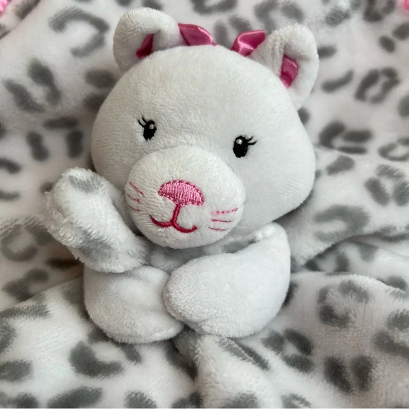 Okie Dokie Kitty Cat Baby Lovey Security Blanket Leopard Pink Satin Rattles. - Picture 5 of 10